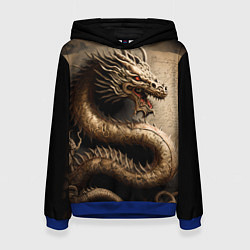 Толстовка-худи женская Китайский дракон с открытой пастью, цвет: 3D-синий