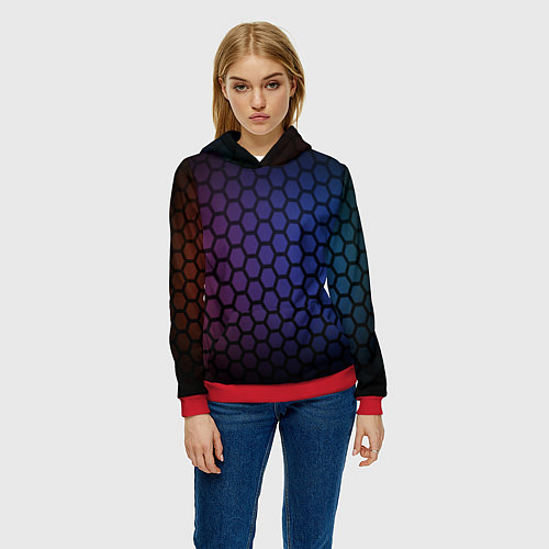 Женская толстовка Abstract hexagon fon / 3D-Красный – фото 3