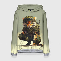 Толстовка-худи женская Милитари тигр, цвет: 3D-меланж