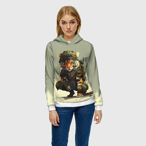 Женская толстовка Милитари тигр / 3D-Белый – фото 3
