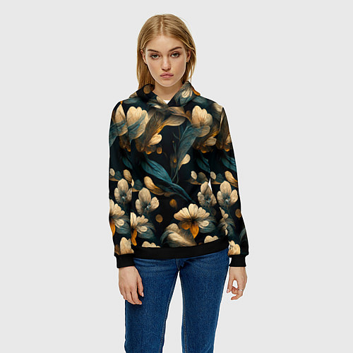 Женская толстовка Узор цветочный паттерн / 3D-Черный – фото 3