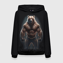 Толстовка-худи женская Сильный медведь спортсмен, цвет: 3D-черный