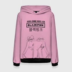 Толстовка-худи женская Blackpink лого и подписи, цвет: 3D-черный