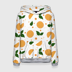 Толстовка-худи женская Апельсины с листьями, цвет: 3D-меланж