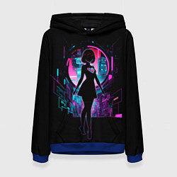 Толстовка-худи женская Silhouette of a cute anime girl, цвет: 3D-синий