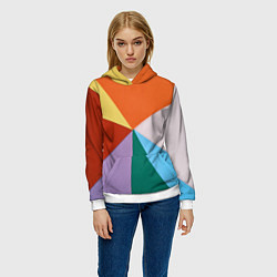 Толстовка-худи женская Разноцветные пересекающиеся треугольники, цвет: 3D-белый — фото 2