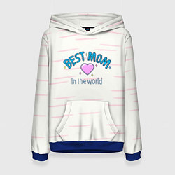 Толстовка-худи женская Best mom in the world с сердечком, цвет: 3D-синий
