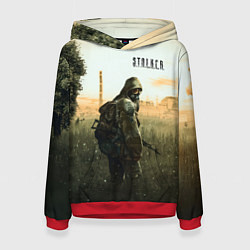 Толстовка-худи женская STALKER Одиночка утром на ЧАЭС, цвет: 3D-красный
