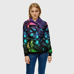 Толстовка-худи женская Неоновые абстрактные каменные плиты, цвет: 3D-черный — фото 2