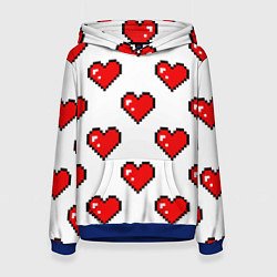 Толстовка-худи женская Сердца в стиле пиксель-арт, цвет: 3D-синий