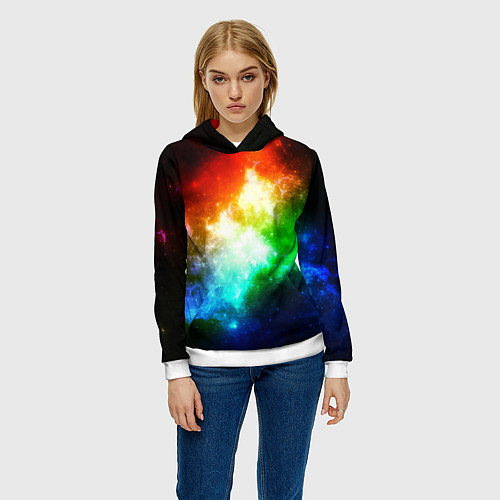Женская толстовка Радужная галактика / 3D-Белый – фото 3