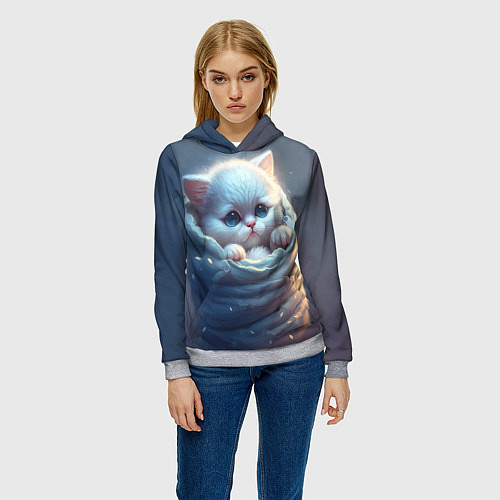 Женская толстовка Котик в мешке / 3D-Меланж – фото 3