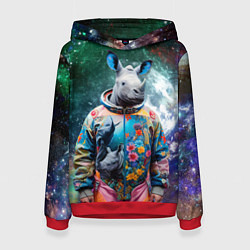 Толстовка-худи женская Rhino in spacesuit - neural network, цвет: 3D-красный