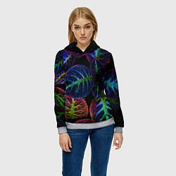 Толстовка-худи женская Неоновые листья растений, цвет: 3D-меланж — фото 2