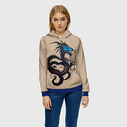 Толстовка-худи женская Irezumi - японский дракон, цвет: 3D-синий — фото 2