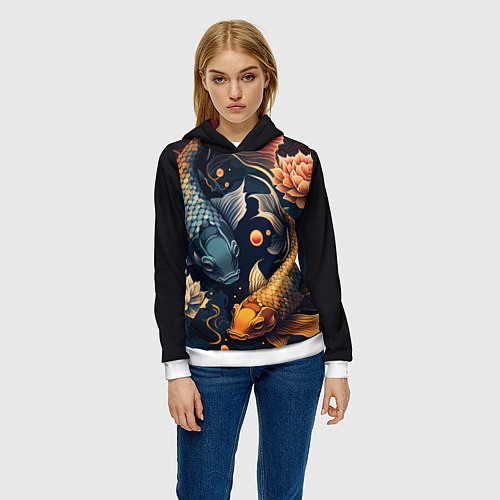 Женская толстовка Карпы кои: арт нейросети в стиле японской татуиров / 3D-Белый – фото 3