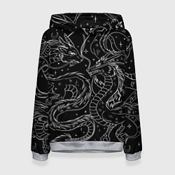 Толстовка-худи женская Дракон - унесенные призраками: тату на черном, цвет: 3D-меланж