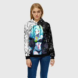 Толстовка-худи женская Ребекка из Киберпанка 2077, цвет: 3D-черный — фото 2