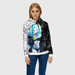 Толстовка-худи женская Ребекка из Киберпанка 2077, цвет: 3D-белый — фото 2