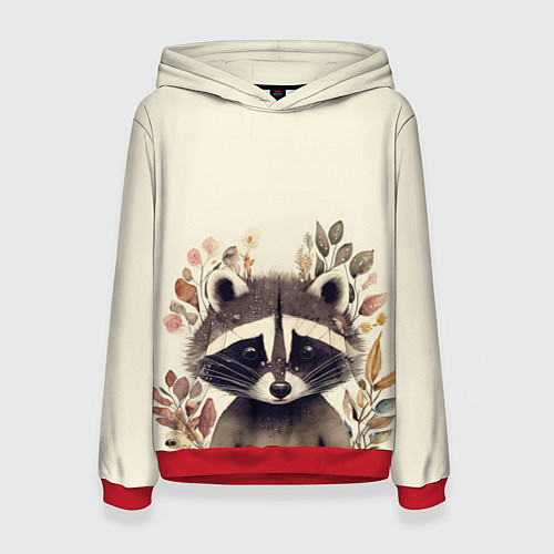 Женская толстовка Милый енот в акварельном стиле / 3D-Красный – фото 1