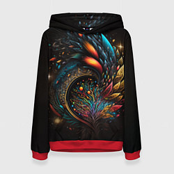 Толстовка-худи женская Абстрактные цветные перья, цвет: 3D-красный