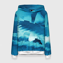 Толстовка-худи женская Абстрактные светло-синие кубы и другие фигуры, цвет: 3D-белый