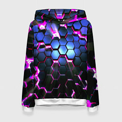 Толстовка-худи женская Неоновые стильные соты, цвет: 3D-белый