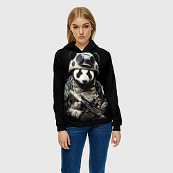 Толстовка-худи женская Медведь панда солдат спецназа, цвет: 3D-черный — фото 2
