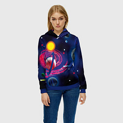 Толстовка-худи женская Вселенная, космос, цвет: 3D-синий — фото 2