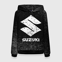 Толстовка-худи женская Suzuki с потертостями на темном фоне, цвет: 3D-черный