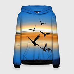 Толстовка-худи женская Вороны на закате, цвет: 3D-черный
