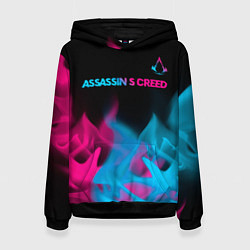 Толстовка-худи женская Assassins Creed - neon gradient: символ сверху, цвет: 3D-черный
