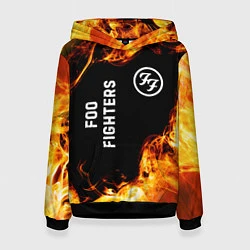 Толстовка-худи женская Foo Fighters и пылающий огонь, цвет: 3D-черный