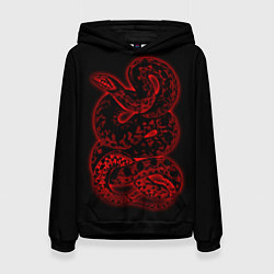 Толстовка-худи женская Красная неоновая змея, цвет: 3D-черный