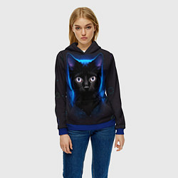 Толстовка-худи женская Черный кот на фоне созвездий, цвет: 3D-синий — фото 2