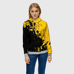 Толстовка-худи женская Пятна черной краски на желтом фоне, цвет: 3D-меланж — фото 2
