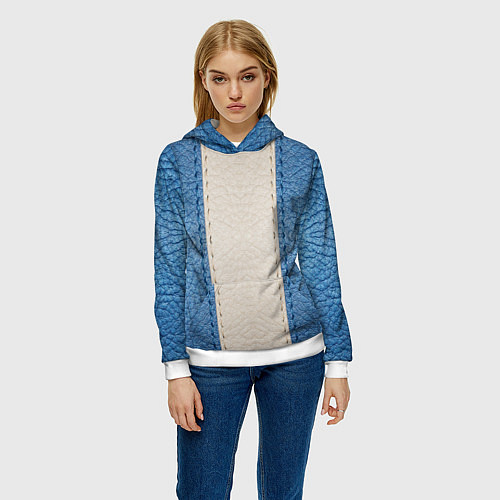 Женская толстовка Кожа синяя белая / 3D-Белый – фото 3