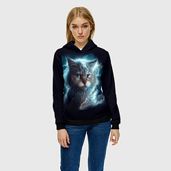 Толстовка-худи женская Котик с молниями, цвет: 3D-черный — фото 2