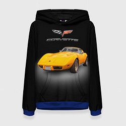 Толстовка-худи женская Американский спорткар Chevrolet Corvette Stingray, цвет: 3D-синий