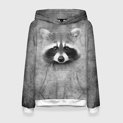 Толстовка-худи женская Енот - grunge style texture, цвет: 3D-белый