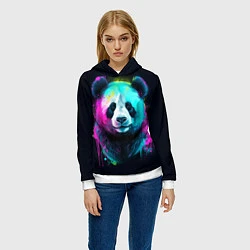 Толстовка-худи женская Панда в неоновых красках, цвет: 3D-белый — фото 2
