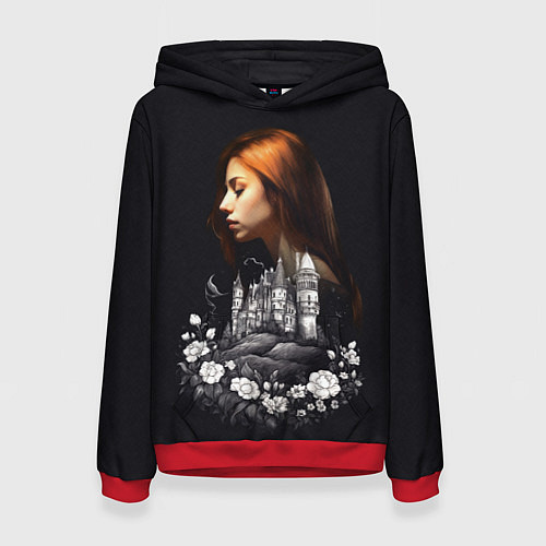 Женская толстовка Воспоминания о любви Девушка цветы и замок / 3D-Красный – фото 1