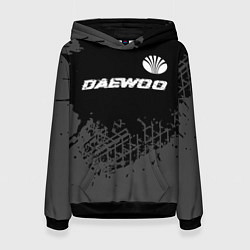Толстовка-худи женская Daewoo speed на темном фоне со следами шин: символ, цвет: 3D-черный