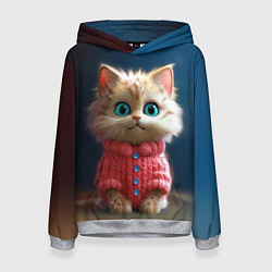 Толстовка-худи женская Котик в розовом свитере, цвет: 3D-меланж