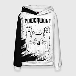 Женская толстовка Powerwolf рок кот на светлом фоне