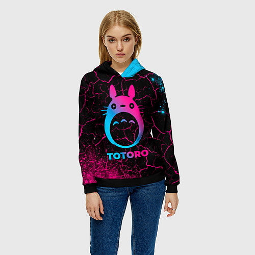 Женская толстовка Totoro - neon gradient / 3D-Черный – фото 3