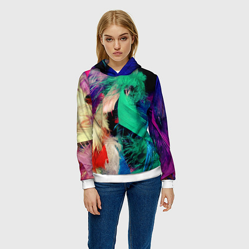 Женская толстовка Неоновые перья павлина / 3D-Белый – фото 3