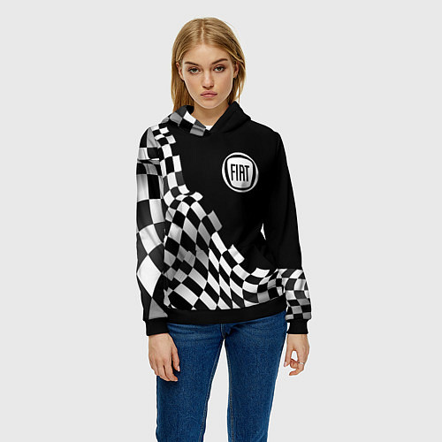 Женская толстовка Fiat racing flag / 3D-Черный – фото 3