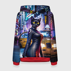 Толстовка-худи женская Модная чёрная кошечка в Нью-Йорке, цвет: 3D-красный