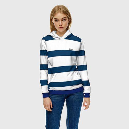 Женская толстовка Бело-синий полосатый узор / 3D-Синий – фото 3